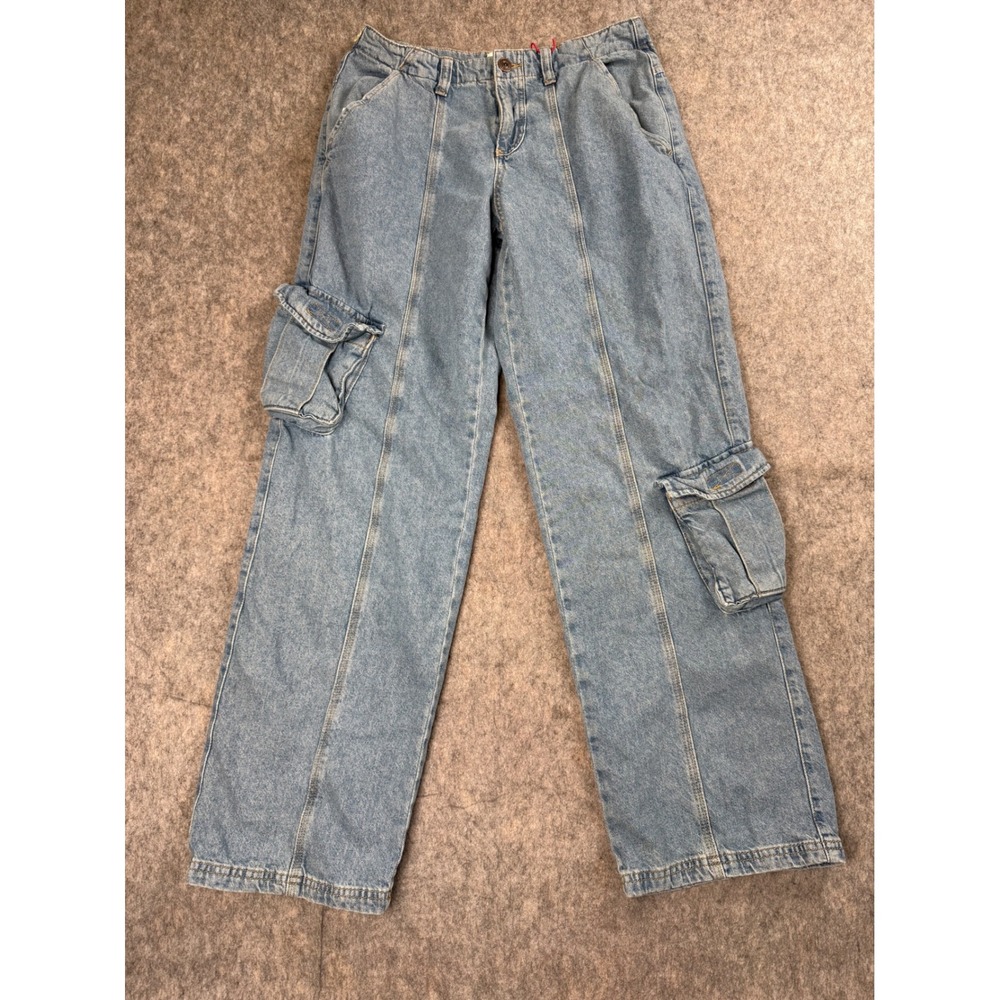 BDG Cargo Jeans Women 27 Light Blue Cotton Seamed Utility Y2K Straight Leg Denim